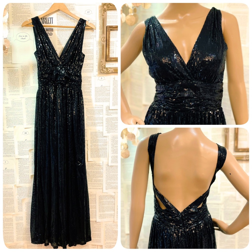 She + Sky, Sequin Open Back Maxi Dress sz Small